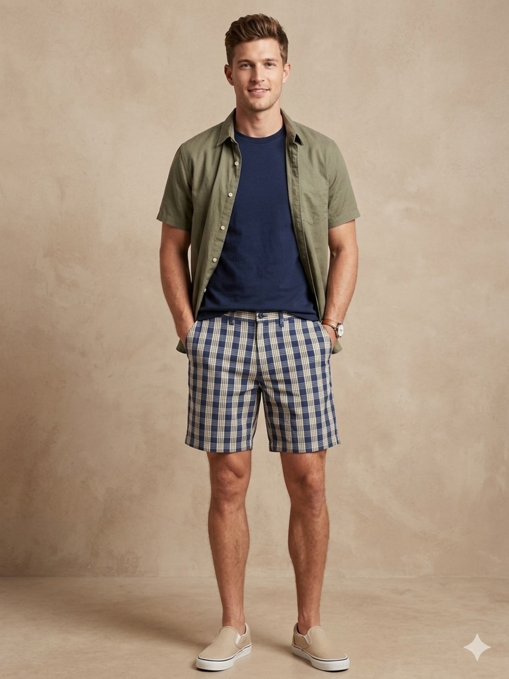 Patagonia Navy and White Plaid Flat Front Men's Shorts. NWT
